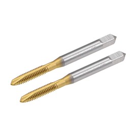 sourcing map Spiral Point Plug Threading Tap UNC 8-32 Thread, Ground Threads H2 3 Flutes, High Speed Steel HSS 6542, Titanium Coated, Round Shank with Square End, 2pcs