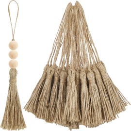 Ysleen 40 Pieces Natural Jute Tassels for Crafts Small Tassels Bulk for Christmas Jute Rope DIY Wood Beads Bookmark Garland Projects Decorations Wedding Party Gift Tags Crafts