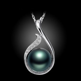 XRCXBLSC Black Single Pearl Necklace Black Pearl Pendant Necklaces Freshwater Pearl Drop Necklace Silver Jewelry Black Pearl Pendant Necklace Round 925 Sterling Silver Jewelry