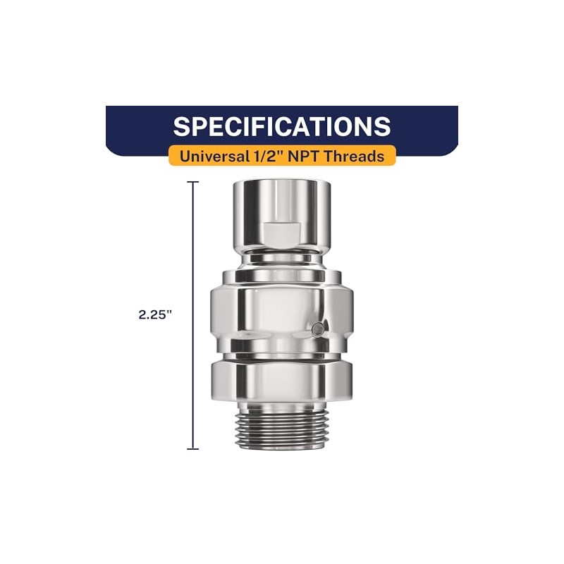 HammerHead Showers® Solid Metal Shower Head Swivel Ball Adapter, Chrome