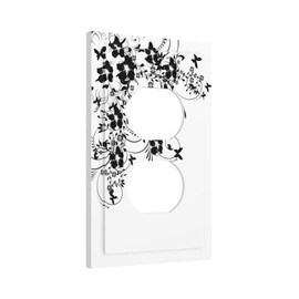 Black Flower Butterfly 1 Gang Single Duplex Receptacle Wall Plate Outlet Cover Electrical Mid-Size Dual Device Light Switch Electrical Face Plate Plug Cover 5 x 3 IN