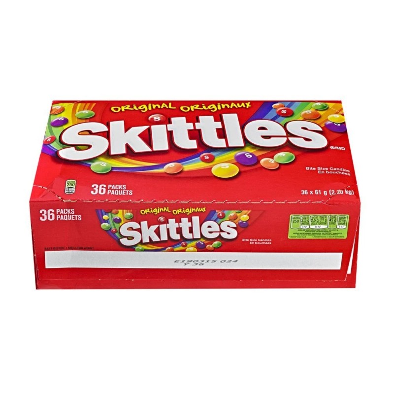 Skittles Original, 61g Bags, 36pk (4.9lb) Box Total, {Imported from