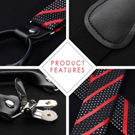 HISDERN Suspenders and Bow Tie for Men Classic Stripe Self Bowtie Suspenders Pocket Square Set Wedding Prom Mens Suit Braces