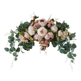 H&S BRIDAL - Flores de arco de boda, 30 pulgadas, diseño floral artificial rústico para dintel de puerta, hojas verdes, rosa, peonía, girasoles, centros de mesa para decoración del hogar