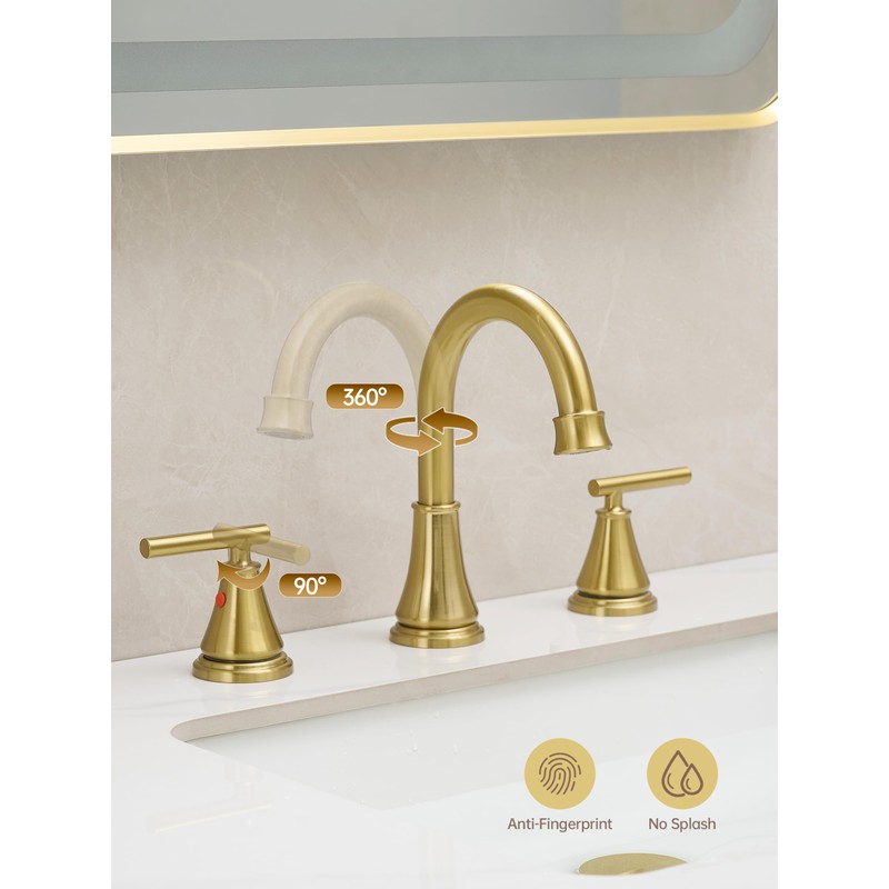 Fransiton Widespread Bathroom Sink Faucet 3 Hole, Brushed Gold Bathroom