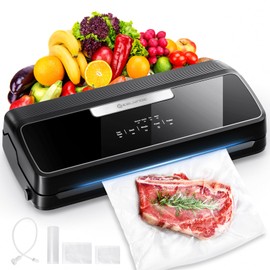 90Kpa Food Vacuum Sealer Machine, Precision Vacuum Sealer for Food with Built-in Cutter & Built-in Storage, Dry& Moist& EXT-Vac& Pulse, 14-in-1 Vacuum Sealer with Vacuum Bags