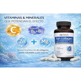 BIOVEA COLÁGENO DE PESCADO CON ÁCIDO HIALURÓNICO 120 Cápsulas