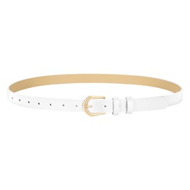 VONMELLI Womens Thin Leather Belt Skinny Waist Belts for Women Fashion Jeans Dress with Gold Buckle White Fit Waist Size 38"-42"