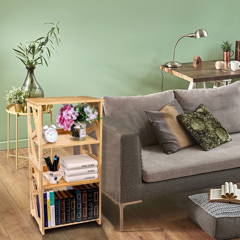Hedume Bookcase, 3-Tier Open Shelf Bookcase, Small Bamboo Bookshelf, Bamboo