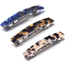 3-Pack French Design Hair Clips Women's Hair Barrettes, Tortoise Shell Cellulose Acetate Small French Barrettes for Fine Hair
