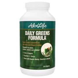 Aloe Life - Daily Greens Tablets, Certified Organic Health Supplement, Antioxidants, 21 Fruits, Veggies, & Herbs Including Aloe & Nopal Cactus, Low-Calorie, Keto-Friendly, Gluten-Free (210 Tablets)