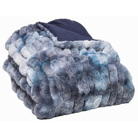 Luxe Faux Fur Throw Blanket 50 x 60 Inch | Fuzzy Blanket with Plush Faux Fur Pile and Soft Fleece Back | Machine Washable Warm Fluffy Blanket for Bed or Couch, Cony Ice Blue