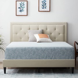 LUCID Twin Bed Frame with Headboard – Upholstered Platform – No Box Spring Needed– Pearl
