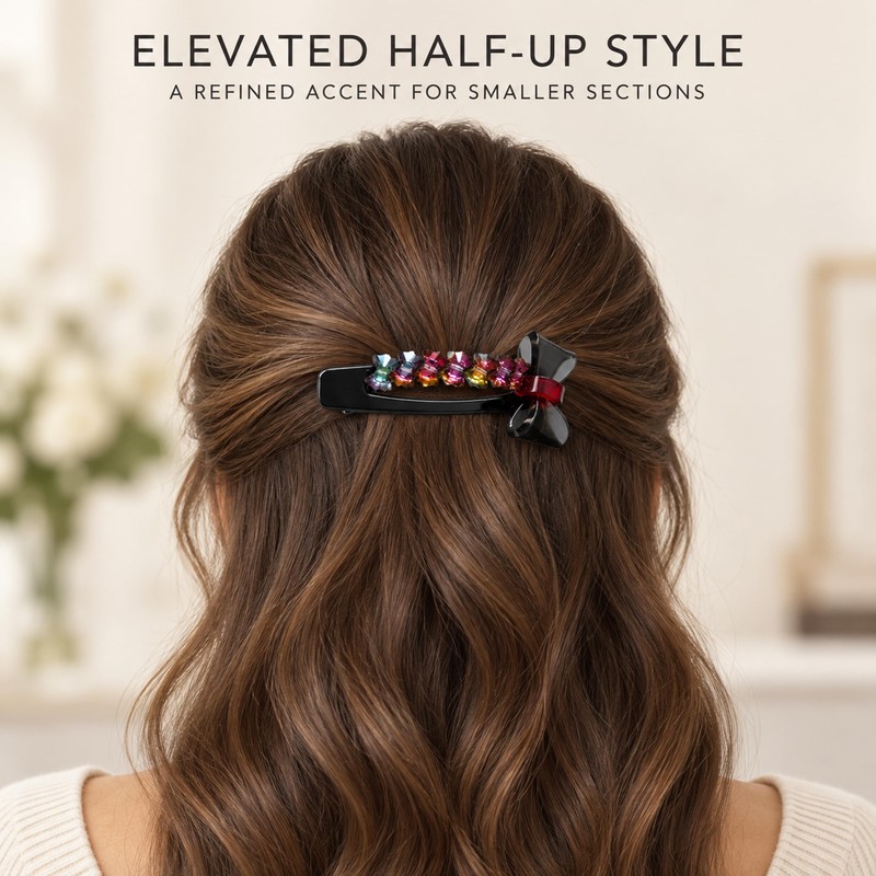2 Pack Acetate Duckbill Hair Clips, Rhinestone Bow Barrettes for