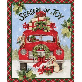 Springs Creative Susan Winget Christmas Truck Season of Joy Puppies 35" Panel Premium Quality 100% Cotton Fabric by The Panel.