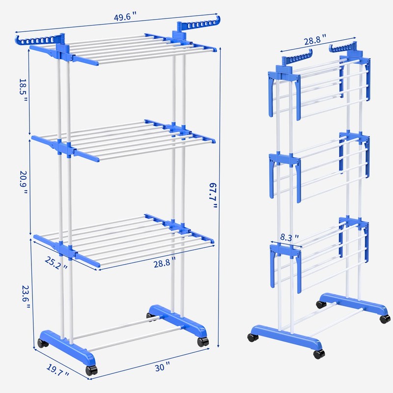 Large Clothes Drying Rack, 4-Tier Clothes Drying Rack with 67H