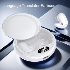 Language Translator Earbuds, Supports 144 Languages Two Way Translation Device, 200mAh Real Time Translator Device with Charging Case, for Travel Business Learning (White)