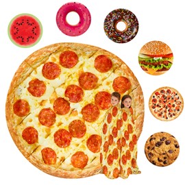 GardEssere Pizza Blanket For Kids Adults Round Blanket Cozy Flannel Funny Realistic Food Throw Blankets Novelty Soft for Men Women for Bed Couch 120 CM