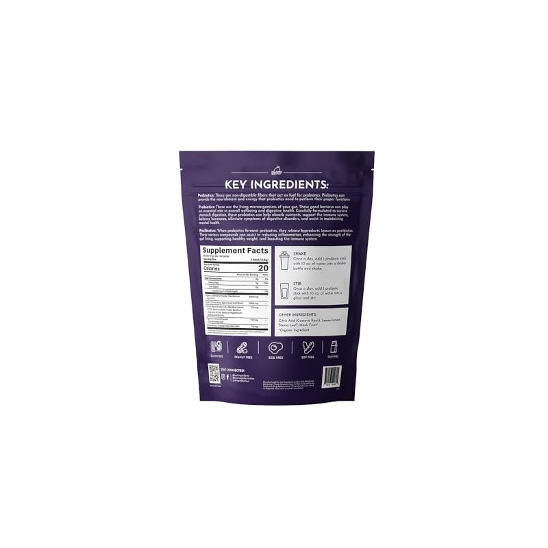 Elderberry Lemonade 3‑In‑1 Probiotic Complex – 30‑Stick Drink Mix with