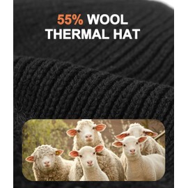 FORVEVO Mens Beanie Hat with Earflaps, Winter Hats with Thick Warm Fleece Lining, Thermal Knit Wooly Beanie Hats for Winter Daily Life Outdoor Running Skiing, Black