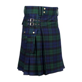 Scottish Designer Tartan Utility Kilts for Men 8 Yard 13oz Kilt (Black Watch Tartan Belly Button Measuremnets 36)