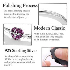 Snake Link Bracelet with Ball Clasp, Women's Love Charm Bracelet, 925 Sterling Silver, Metal Base Bracelets Compatible with Charms and Pendants, 2017