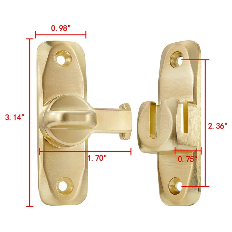 INIRET Barn Door Latches,Gold 90/180 Degree Gate Lock,Zinc Alloy Right