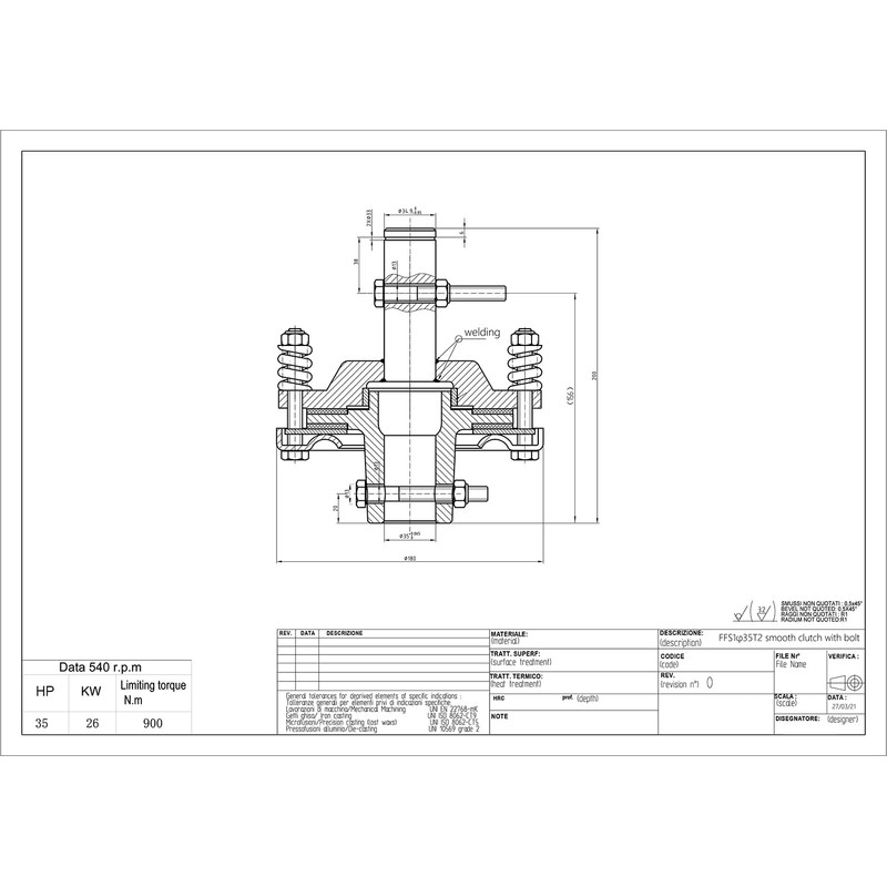 Jeremywell Rotary Cutter Slip Clutch 1-3/8'' Smooth Shear Bolt Both