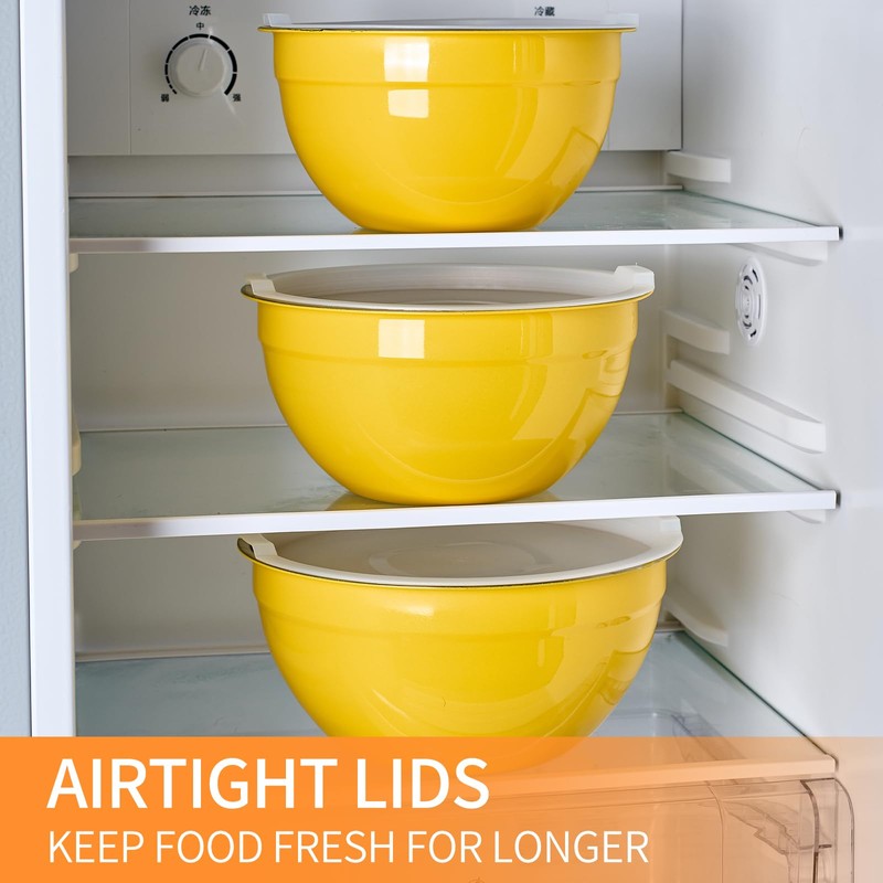 Moxinox Yellow Mixing Bowls with Airtight Lids, Stainless Steel Nesting