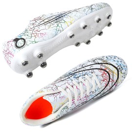 Beyondjuff Boys' Soccer Shoes Kids Firm Ground Soccer Cleats Girls Turf Shoes Outdoor Trainning Shoes Football Shoes White Big Kid 4US