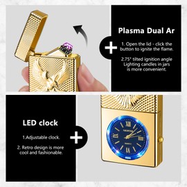 COMANYI Electric Lighter USB Rechargeable Lighter, Windproof Plasma Dual Arc Lighters, Flameless Cool Clock Lighters with LED Battery Indication for Candles, Incense Stick, Outdoor Use (Gold, Eagle)