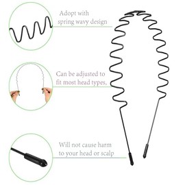 10 Piezas Diademas de Metal Ondulado, Aro para el Cabello Unisex Negro, Antideslizantes para Correr, Baño y Maquillaje