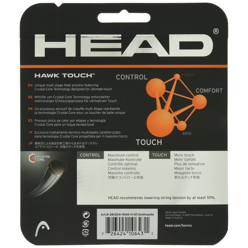 (18g) - HEAD Hawk Touch Tennis String ブラック