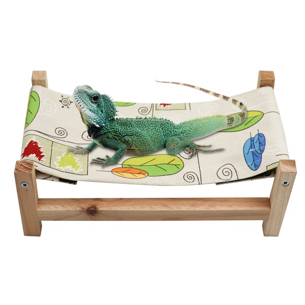 Dnoifne Bearded Dragon Hammock, Wooden Reptile Bed, Reptile Summer Bed