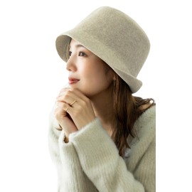 Little & More Wool Hat Bucket Hat, Women's, UV Protection x Moisturizing 100% Wool x Foldable, beige