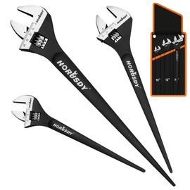 HORUSDY 3-Piece Adjustable Spud Wrench Set, 10", 12", 16", CR-V Steel, SAE & Metric Scale, Black Oxide Finish, Heavy Duty Wrenches for Construction, Mechanical Repair, DIY and Outdoor Projects