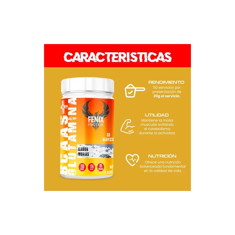 Fenix Protein Bcaas Glutamina 1kg 50servicios