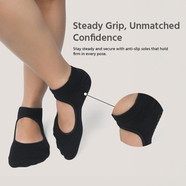 BALENZIA Pilates Grip Socks Women |Pack of 6| Yoga Accesorries Grip Hospital Walk|Ballet Dance Anti Slip Non Skid Sock, 3 Black, 3 White, 5-6