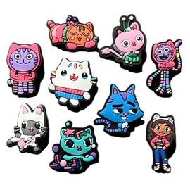 Cute Dollhouse Gabby's Cat Shoe Charms Set, 9 Pieces, Colorful Cartoon Design for Clog Decoration