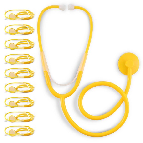 PrimaCare DS-9294 Disposable Stethoscope with Sound Sensitive Chestpiece and 22" PVC Tubing, Yellow, Pack of 10