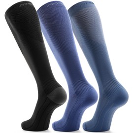 FITRELL 3 Paia di Calze Compressione Graduata Donna 20-30 mmhg Calze Antitrombo Donna & Uomo per Sport, Corsa, Aereo, Viaggi, Gravidanza, Lavoro, Nero+Blu Marino+Blu Grigio, EU 35-38