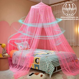 HomeChi Mosquitera con Estrellas Brillantes, Cúpula Princesa Universal Mosquitera para Cama Individual Doble, Toldo Colgante para Cama de Casa Full & Queen para Protección de Niños y Adultos, Rosa
