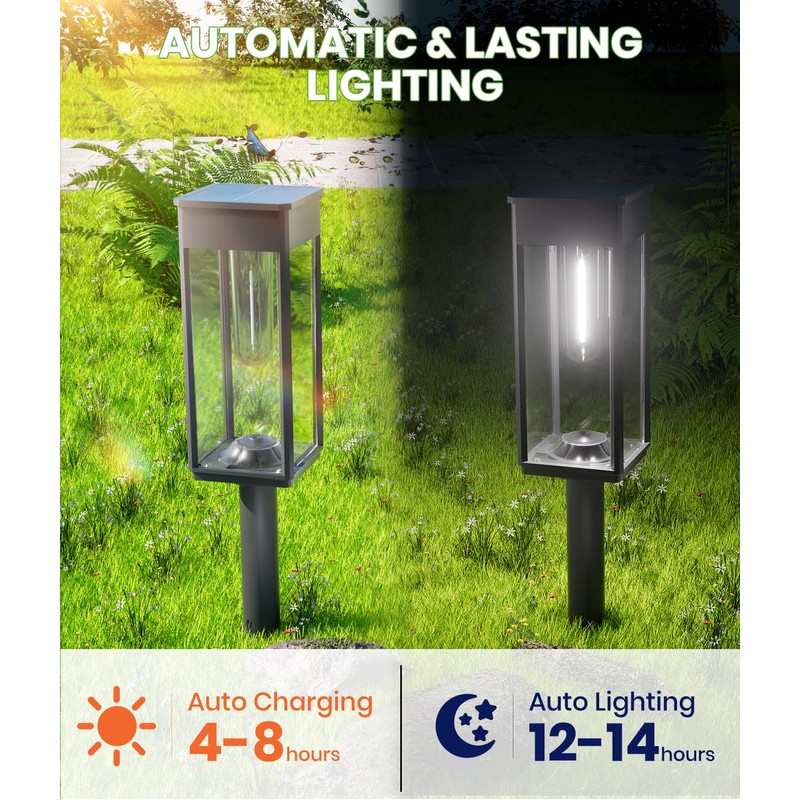 BITPOTT Bright Solar Lights Outdoor Waterproof IP65, 4 Pack Pathway