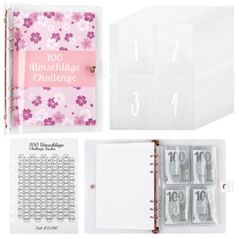 100 Envelope Saving Challenge Deutsc, A5 Budget Planner German, Challengers Savings Book for Money with Saving Challenges and 25 Inner Pages, Save 5,050 € in 100 Days for School, Home (Pink)