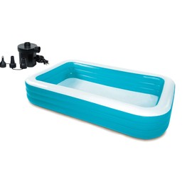 Play Day Deluxe Inflatable 10 ft Large Family Pool for Kids and Adults with Universal Electric Air Pump