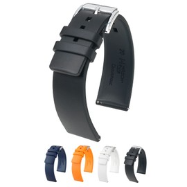 Hirsch Pure Caoutchouc Watch Strap - Black - L - 26mm / 24mm - Shiny Silver Buckle - Premium Caoutchouc Band