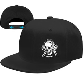 Flat Bill Hats for Men Snapback Hats for Men Skull Hat Music Skeleton Hat Black Baseball Caps for Men Fitted Hat Cool Hip Hop Hat Workout Trucker Hats for Men Teen Boys Skateboard Accessories Gift