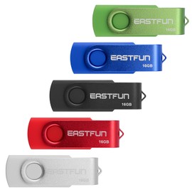 EASTFUN 5 Unidades de 16 GB USB 2.0 Flash Drive de Almacenamiento Plegable Memory Stick Thumb Drive Pen Drive Jump Drive Zip Drive diseño Giratorio, Mezcla de Colores (Blanco Rojo Bla