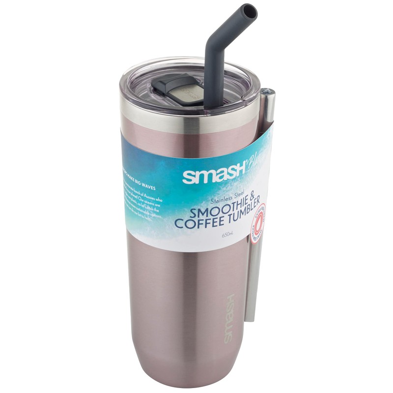 Smash Smoothie and Coffee Tumbler with Straw and lid, Blush,