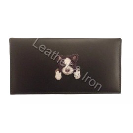 Handmade Border Collie Puppy Design Leather Checkbook Cover